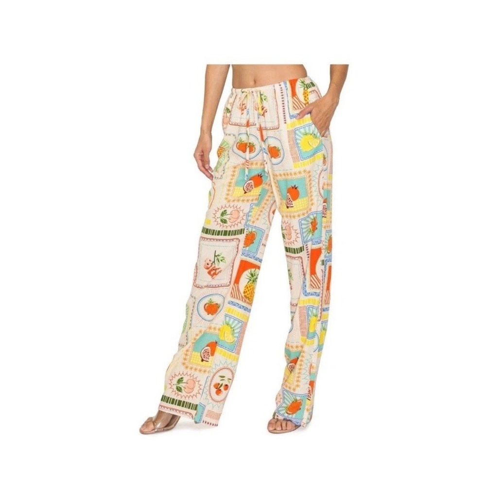 Cali 1850-Printed Linen Pull On Pants - Multi Fruit Print Size‎ Large